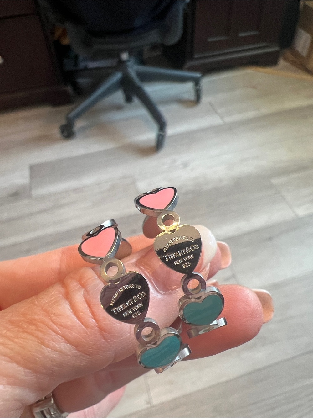 Heart Charm Drop Earrings in Pink and Turquoise